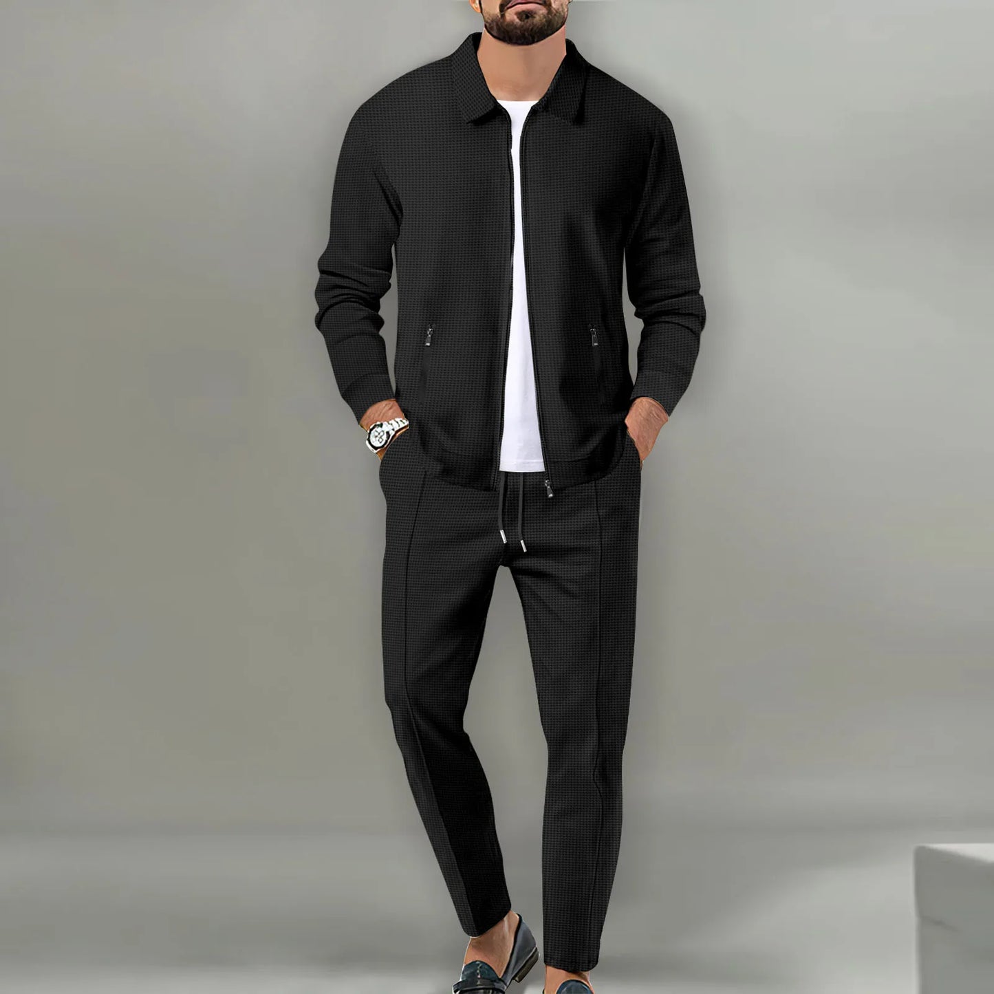 Spring And Fall's Best-Selling Men's Waffle Suit,Solid Color, Jacket And Pants, Seven Solors, S-3XL, Street-Style Men's Wear