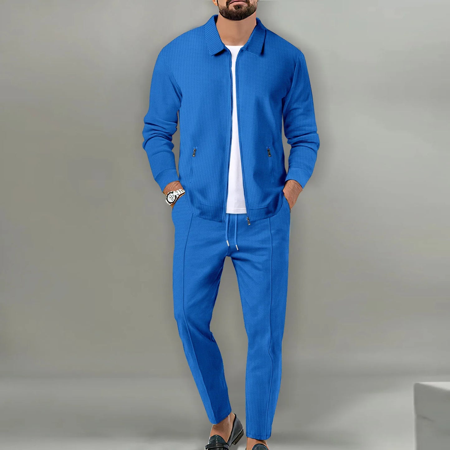 Spring And Fall's Best-Selling Men's Waffle Suit,Solid Color, Jacket And Pants, Seven Solors, S-3XL, Street-Style Men's Wear