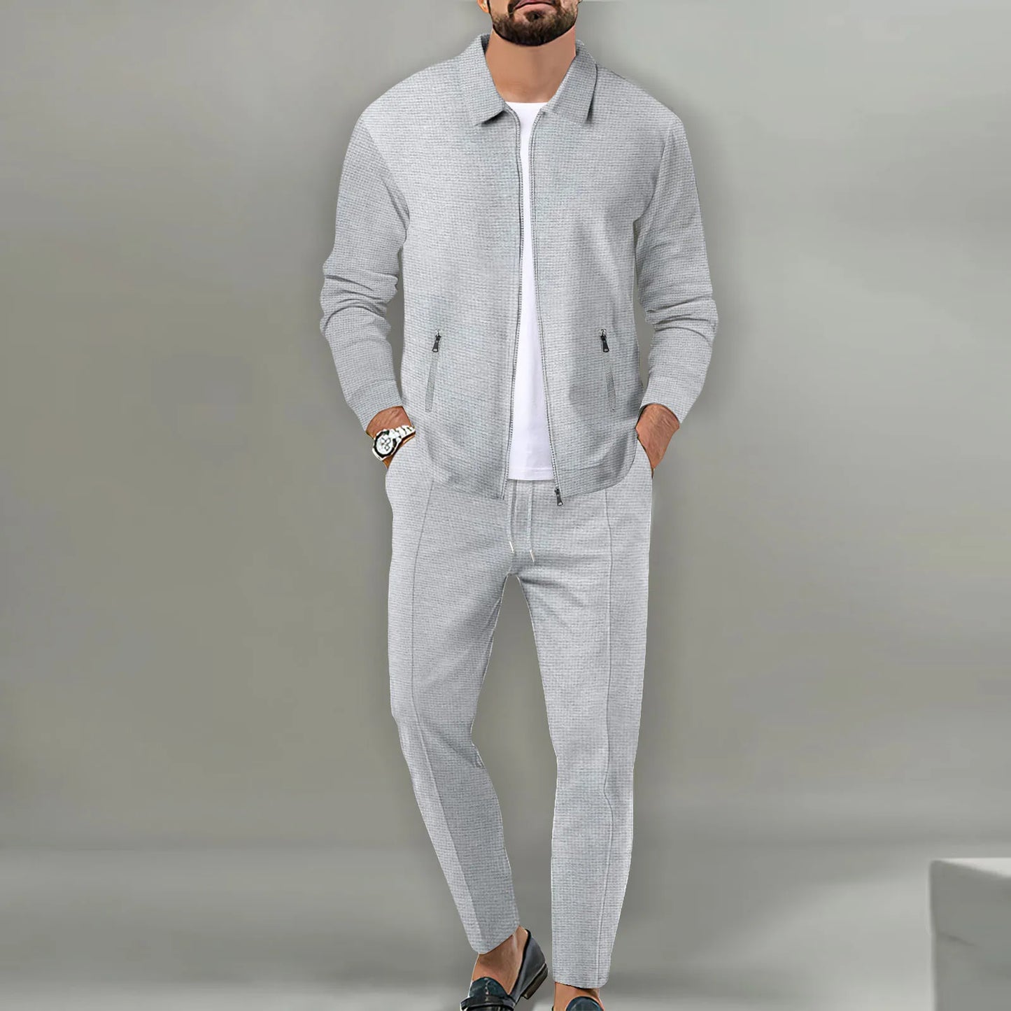 Spring And Fall's Best-Selling Men's Waffle Suit,Solid Color, Jacket And Pants, Seven Solors, S-3XL, Street-Style Men's Wear